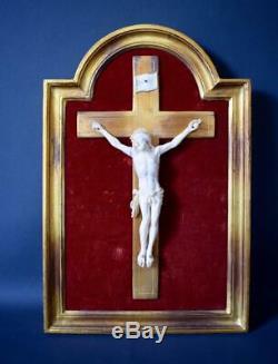French Antique Hand Carved Gilded Wood Frame Wall Crucifix Cross
