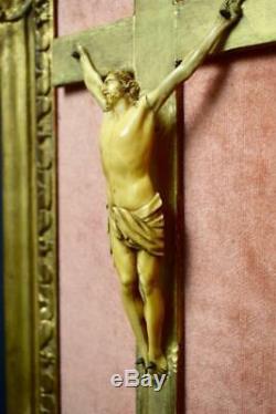 French Antique Religious Hand Carved Gilded Wood Frame Hand Carved Wall Crucif