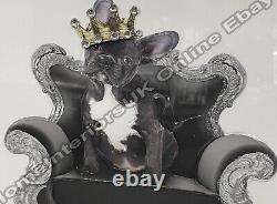 French Bulldog gold crown Victorian chair liquid art & mirror frame pictures
