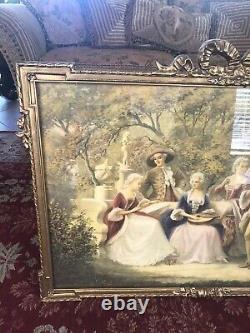 French Provincial Large Framed Victorian Wall Art Rococo Print Romantic Gold Bow