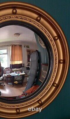 Genuine 1950s Gold Framed Convex Wall Port Hole Mirror with 1956 Original Label