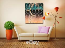 Geometric Grid Stretched Canvas Print Framed Wall Art Home Office Gold Decor