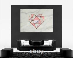 Geometric Rose Gold / Pink Heart on Grey Marble Canvas Wall Art Picture Print