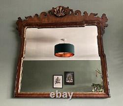 Georgian Wall Mirror Mahogany Fret Frame With Gilded Shell Motif 89cm/43cm