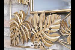 Glamorous Gold Leaf Wall Mirror Botanical Gold Leaf Design Large Rectangle