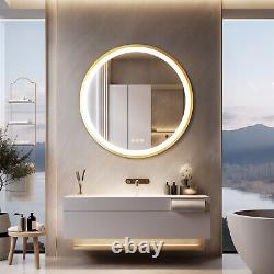 Gold Aluminium Alloy Frame Illuminated LED Bathroom Mirror Entryway Wall Mirror