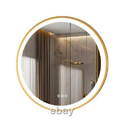 Gold Aluminium Alloy Frame Illuminated LED Bathroom Mirror Entryway Wall Mirror