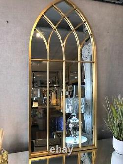 Gold Arched Window Style Wall Mirror Metal Frame Design 110x50cm-New