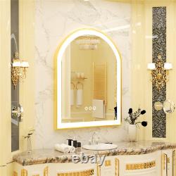 Gold Bathroom Mirror with Lights 36 LED Backlit Arch Wall Mirror Brushed Frame