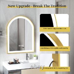 Gold Bathroom Mirror with Lights 36 LED Backlit Arch Wall Mirror Brushed Frame