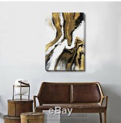 Gold Black Stretched Canvas Print Framed Wall Art Home Office Shop Decor Gift