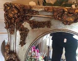 Gold Colour Heavily Decorated Wood Squre Framed Oval Wall Mirror New Collection