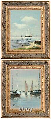 Gold Framed Oil Painting, Sailing Boat, Blue Seascape Wall Art, J Norton Signed