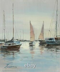 Gold Framed Oil Painting, Sailing Boat, Blue Seascape Wall Art, J Norton Signed