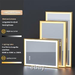 Gold Framed Rectangle Mirror Wall Aluminium Mounted Bathroom Mirror Vanity IP56