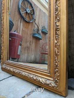 Gold Gilt French Louis Vintage Antique Ornate Crest OVERMANTEL Wall Frame Mirror