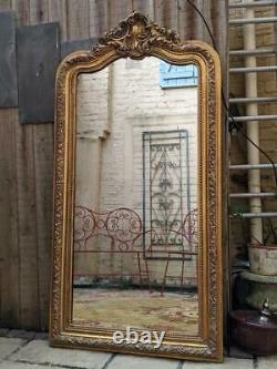Gold Gilt French Louis Vintage Antique Ornate OVERMANTEL Full Length Wall Mirror
