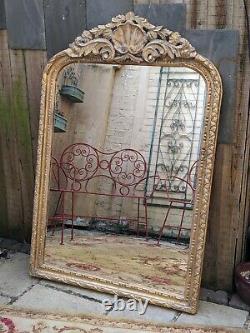 Gold Gilt Wood French Louis Vintage Antique Ornate OVERMANTEL Tall Wall Mirror