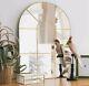 Gold Large Metal Frame Arch Window Mirror Wall Hanging 80cm x 60cm Solid Back