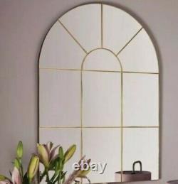 Gold Large Metal Frame Arch Window Mirror Wall Hanging 80cm x 60cm Solid Back