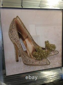 Gold London stiletto/ Shoe crushed glass, crystals &mirror Frame picture 56 Cm