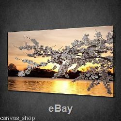 Gold Sunset Cherry Blossom Tree Wall Art Canvas Print Picture Ready To Hang
