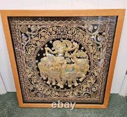 Gold Thread Kalaga Sequinned Asian Temple Wall Art Framed 64 x 64cm Glass Panel