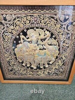 Gold Thread Kalaga Sequinned Asian Temple Wall Art Framed 64 x 64cm Glass Panel