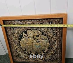 Gold Thread Kalaga Sequinned Asian Temple Wall Art Framed 64 x 64cm Glass Panel