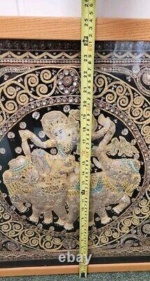 Gold Thread Kalaga Sequinned Asian Temple Wall Art Framed 64 x 64cm Glass Panel