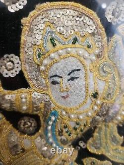 Gold Thread Kalaga Sequinned Asian Temple Wall Art Framed 64 x 64cm Glass Panel