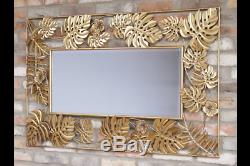 Gold Tropical Leaf Metal Frame Wall Mirror 130 x 80 cm NEW