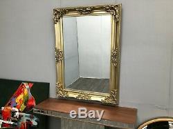 Gold Wall Mirror Bevelled Glass Wood Large Frame Hanging Rectangle Home Light