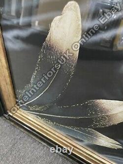 Gold & black 3 feathers wall art with liquid art & two tone GD BL frame pictures