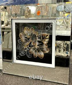 Gold & black flower decor pictures with liquid art, crystals & mirror frames