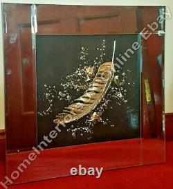 Gold/champagne feather wall art décor pictures with liquid art & mirror frames