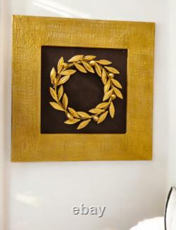 Gold colour Olive Wreath on a black Leather and Gold Frame