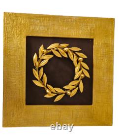 Gold colour Olive Wreath on a black Leather and Gold Frame