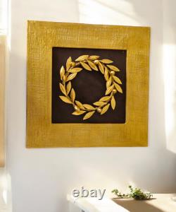 Gold colour Olive Wreath on a black Leather and Gold Frame