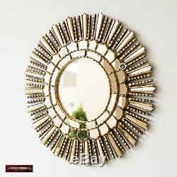 Gold leaf Wood Wall Round Mirror, Peruvian Decorative Sunburst Mirror wall decor