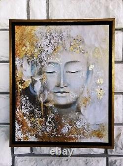 Gold painting, Buddha painting, Gold wall decor, Boho art, Print on canvas