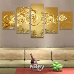 Golden Abstract Art Rose Flower 5 Pieces Canvas Wall Room Home Decorating Poster