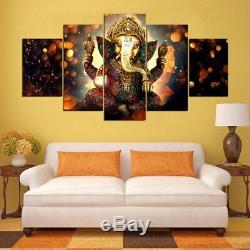 Golden God Ganesha Hindu Religious 5 pieces Canvas Wall Poster Home Decor