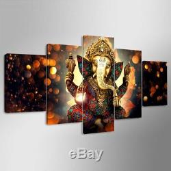 Golden God Ganesha Hindu Religious 5 pieces Canvas Wall Poster Home Decor