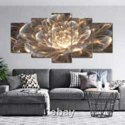 Golden Rays Fractal Flower 5 Piece Canvas Wall Art Poster Print Home Decor