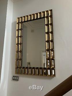 Graham and Green PEZ large gold bronze distressed geometric frame wall mirror