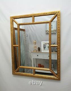 Hampton Antique Gold Classic Beaded Design Wood Frame Wall Mirror 98x78cm