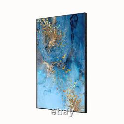 Hand Painted Abstract Wall Art Blue and Gold Painting Frame Home Décor 6090c