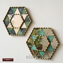 Handcrafted Star of David Wall Mirror set 2, Painted glass Mirror with gold leaf