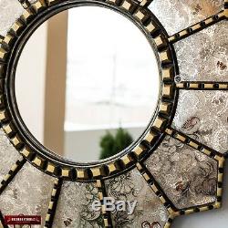 Handmade eglomise Round wall Mirror 23.6, Peruvian Gold Framed Round Mirror
